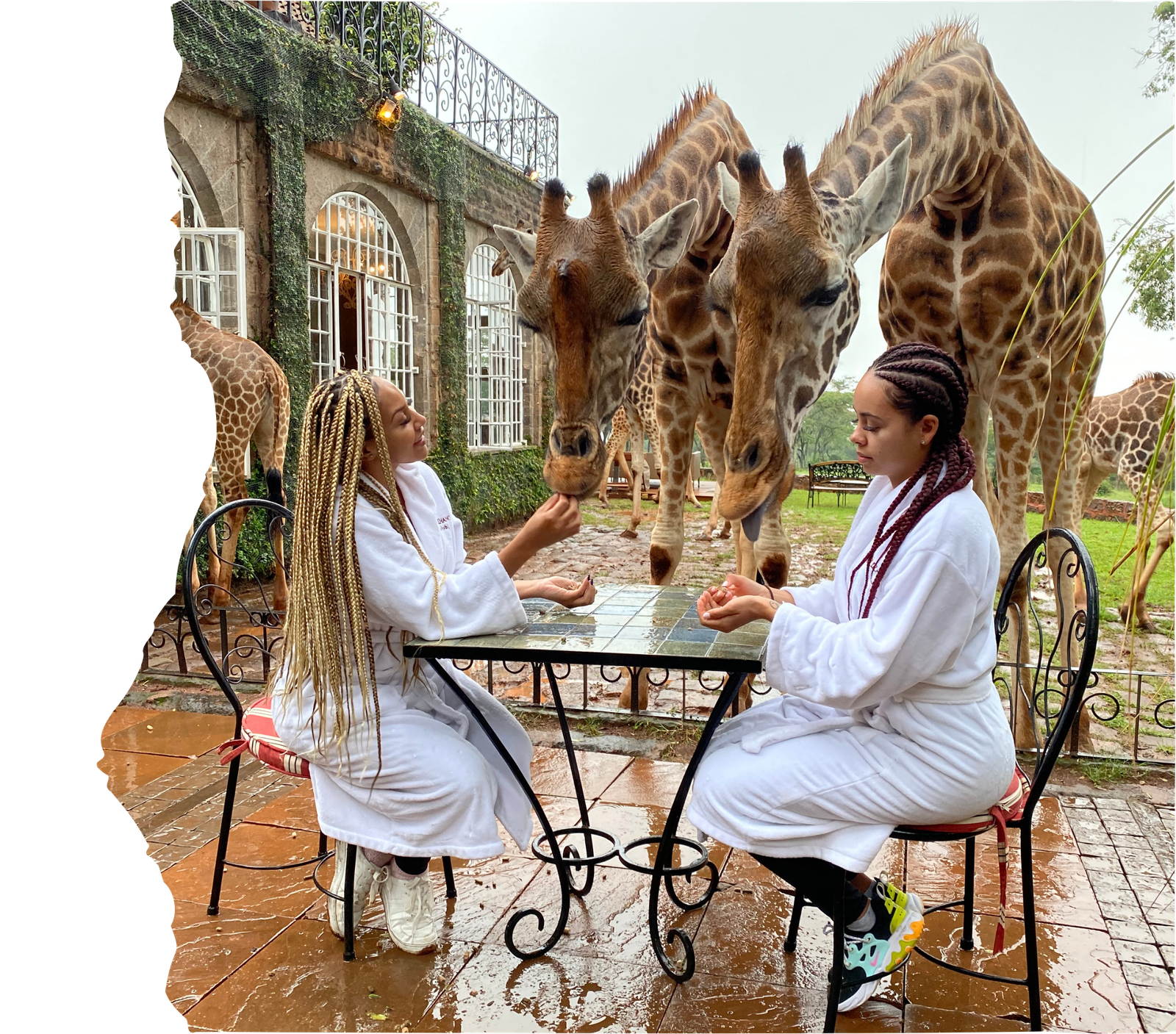 Mother and daughter at Giraffe Manor, Kenya